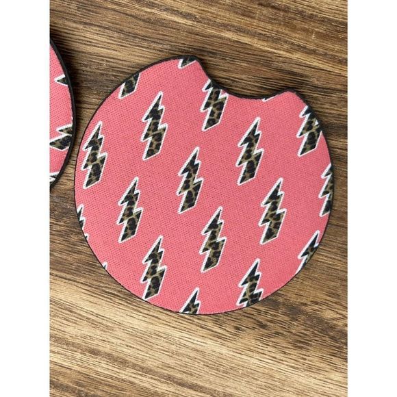 🎄 Retro Animal Print Lightning Bolt Car Coasters - Picture 4 of 7